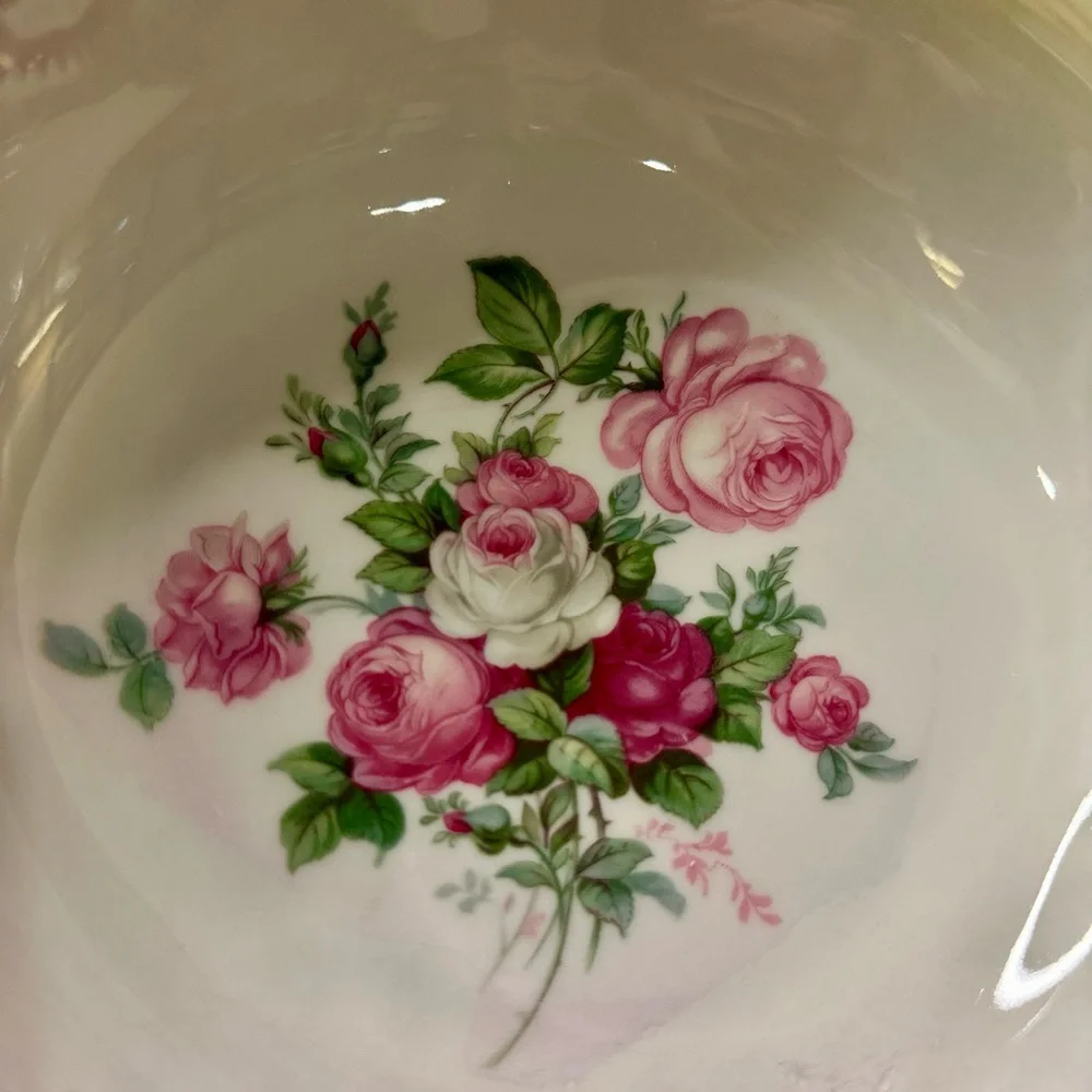 Vintage BRPHILA Germany Floral Serving Bowl Gold Trim Purple Rim Cottage China
